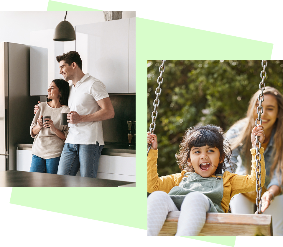 collage of images showing people in various home and play area settings